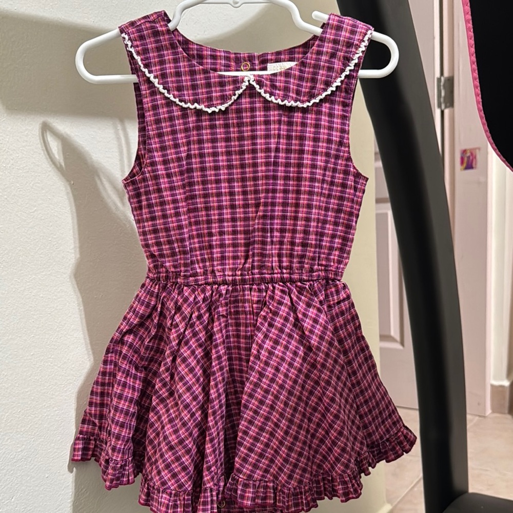 Pink Plaid Kids Dress with Peter Pan Collar